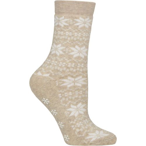 Women's 1 Pair Charnos Christmas Design Slipper Socks Beige Fairisle One Size - SockShop - Modalova