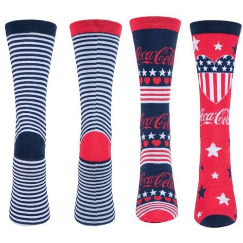 Ladies 2 Pair Striped and Patterned Cotton Socks 4-8 - Coca Cola - Modalova