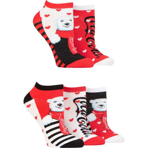 Ladies 5 Pair Polar Bear Shoe Liner Socks Black / White / Red 4-8 - Coca Cola - Modalova