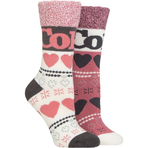 Ladies 2 Pair Love Cosy Socks Pink / Cream / Black 4-8 - Coca Cola - Modalova