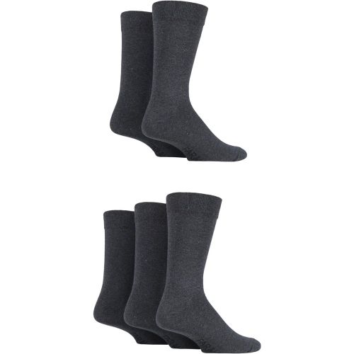 Mens 5 Pair Classic Everyday Plain and Argyle Jacquard Cotton Socks Charcoals 6-11 - Farah - Modalova