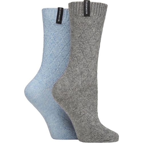 Ladies 2 Pair Classic Fashion Boot Socks Diamond Grey / Blue 4-8 - Glenmuir - Modalova