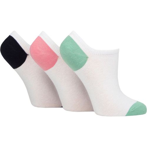 Ladies 3 Pair Plain and Patterned Cotton Trainer Socks Black / Pink / Green Heel & Toe 4-8 Ladies - Pringle - Modalova