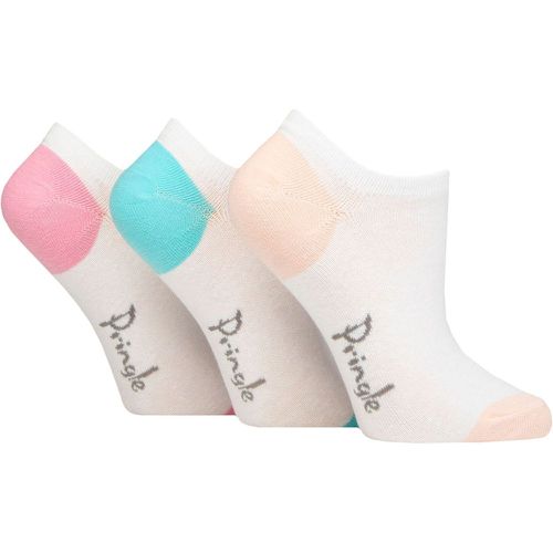 Women's 3 Pair Plain and Patterned Cotton Trainer Socks Pink / Turquoise Heel & Toe 4-8 - Pringle - Modalova