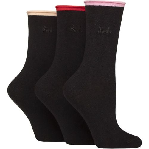 Women's 3 Pair Pringle Rebecca Contrast Roll Top Socks Pink / Red / Peach 4-8 Women's - SockShop - Modalova