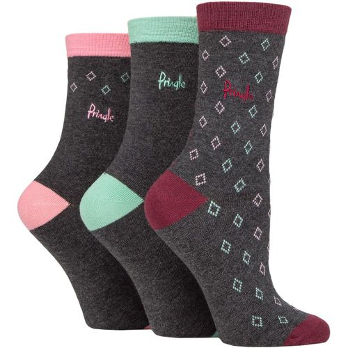 Women's 3 Pair Patterned Cotton Socks Charcoal Diamonds 4-8 Ladies - Pringle - Modalova