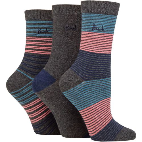 Women's 3 Pair Patterned Cotton Socks Charcoal Stripe 4-8 Ladies - Pringle - Modalova