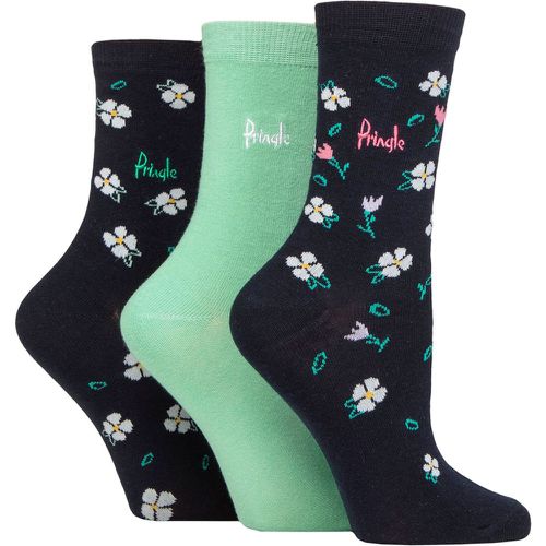Ladies 3 Pair Patterned Cotton and Recycled Polyester Socks Floral Navy 4-8 - Pringle - Modalova