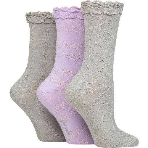 Ladies 3 Pair Pringle Cotton Textured Knit Socks Grey / Lilac / Grey 4-8 - SockShop - Modalova
