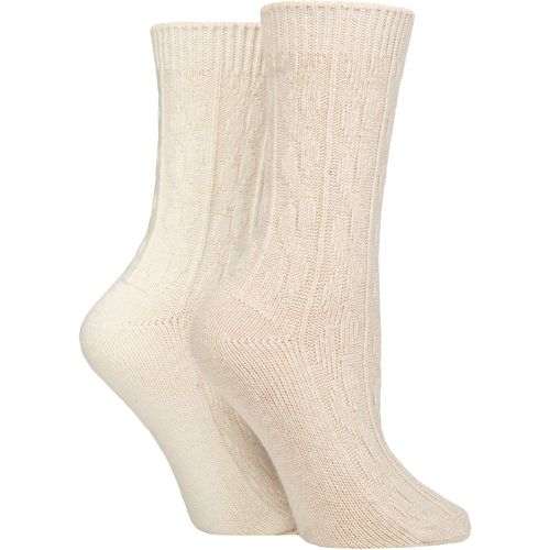 Women's 2 Pack Cashmere and Merino Wool Blend Luxury Socks Cable Knit Beige / Snow 4-8 - Pringle - Modalova