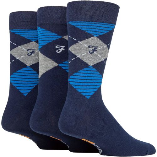 Mens 3 Pair Argyle, Patterned and Striped Cotton Socks Navy / Argyle 6-11 Mens - Farah - Modalova