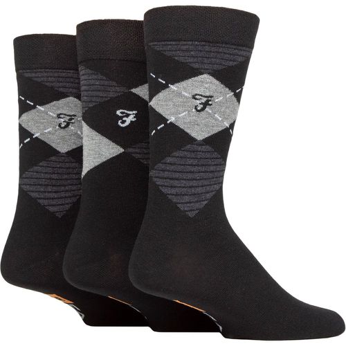 Mens 3 Pair Argyle, Patterned and Striped Cotton Socks / Charcoal Argyle 6-11 Mens - Farah - Modalova