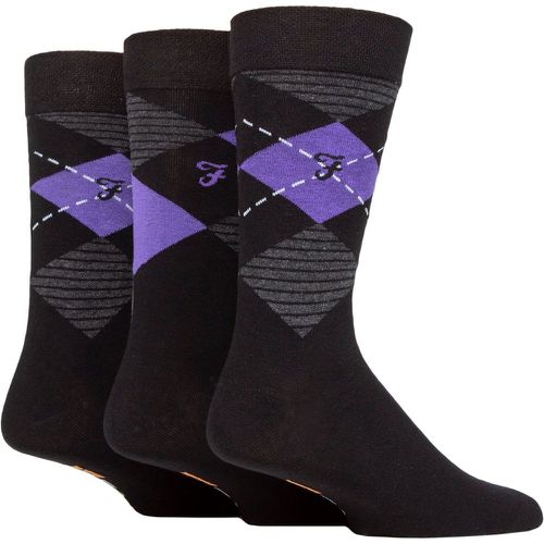 Mens 3 Pair Argyle, Patterned and Striped Cotton Socks / Purple Argyle 6-11 Mens - Farah - Modalova