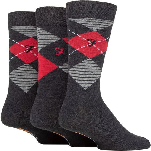 Mens 3 Pair Argyle, Patterned and Striped Cotton Socks Charcoal / Berry Argyle 6-11 Mens - Farah - Modalova