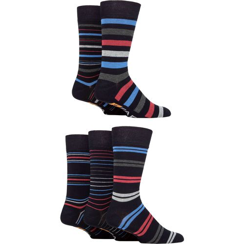 Mens 5 Pair Argyle, Patterned and Striped Bamboo Socks Navy / / Berry Stripe 6-11 Mens - Farah - Modalova