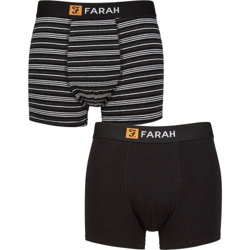 Mens 2 Pack Farah Plain and Striped Cotton Classic Fitted Trunks Fine Stripe / Charcoal L - SockShop - Modalova