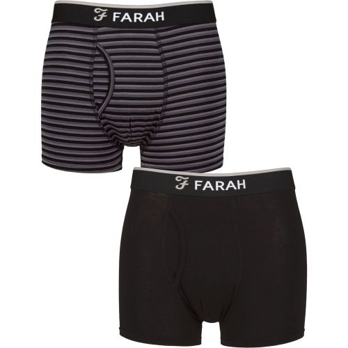 Mens 2 Pair Plain and Stripe Bamboo Keyhole Trunks Stripe / Charcoal M - Farah - Modalova