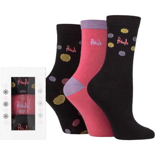 Ladies 3 Pair  Patterned Socks with Christmas Snowflake Gift Box Spots Black 4-8 Ladies - Pringle - Modalova