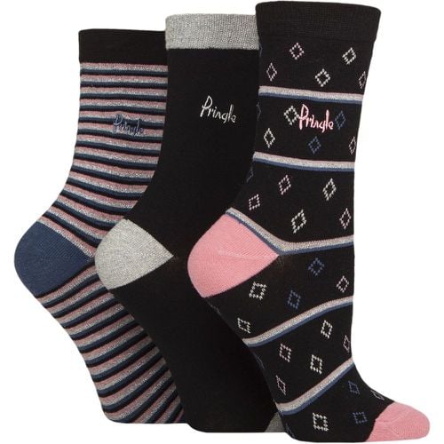 Women's 3 Pair Pringle Christmas Patterned Cotton Socks with Gift Tag Black Diamond / Stripe 4-8 - SockShop - Modalova