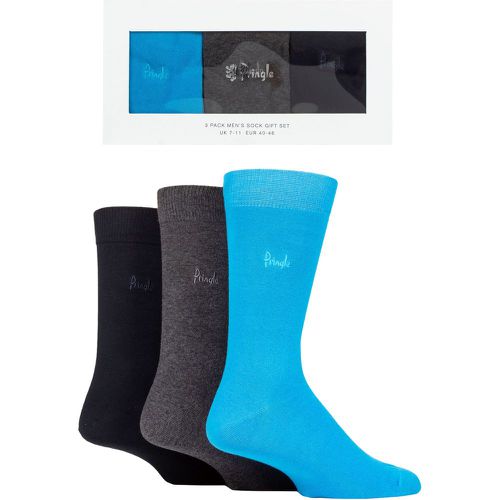Mens 3 Pair Argyle Patterned and Plain Gift Boxed Cotton Socks Navy / Blue / Grey 7-11 Mens - Pringle - Modalova