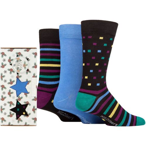 Mens 3 Pair SOCKSHOP Wildfeet Star Gift Boxed Bamboo Socks Assorted Square / Stripe UK 7-11 - Wild Feet - Modalova