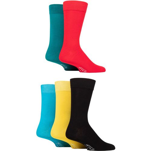 Mens 5 Pair SOCKSHOP Wildfeet Plain Bamboo Socks Red / Teal / Black / Yellow / Blue 7-11 Mens - Wild Feet - Modalova