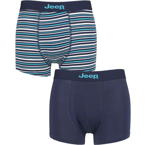 Mens 2 Pack Plain and Fine Striped Fitted Bamboo Trunks Navy / Turquoise Large - Jeep - Modalova