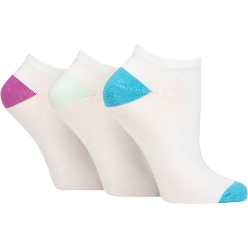 Ladies 3 Pair Plain, Patterned and Contrast Heel Bamboo Trainer Socks Contrast Blue / Purple 4-8 - Wildfeet - Modalova
