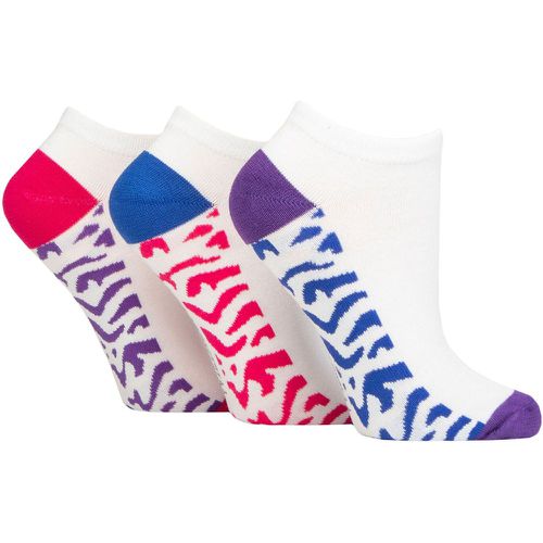 Women's 3 Pair Plain, Patterned and Contrast Heel Bamboo Trainer Socks Swirl Sole 4-8 - Wildfeet - Modalova