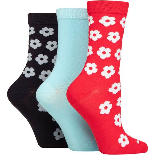 Ladies 3 Pair SOCKSHOP Patterned Bamboo Socks Flowers Red / Blue / Navy 4-8 - Wildfeet - Modalova