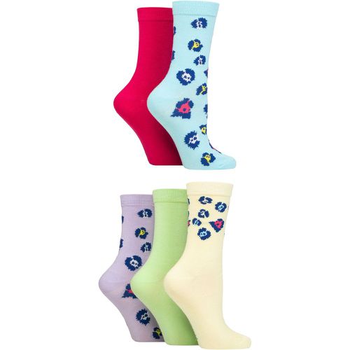 Ladies 5 Pair SOCKSHOP Patterned Bamboo Socks Floral Blue / Pink / Yellow 4-8 - Wildfeet - Modalova