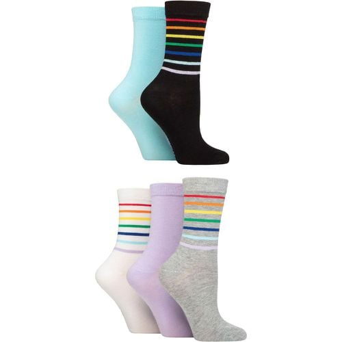 Ladies 5 Pair SOCKSHOP Patterned Bamboo Socks Stripe Black / Blue / Grey 4-8 - Wildfeet - Modalova