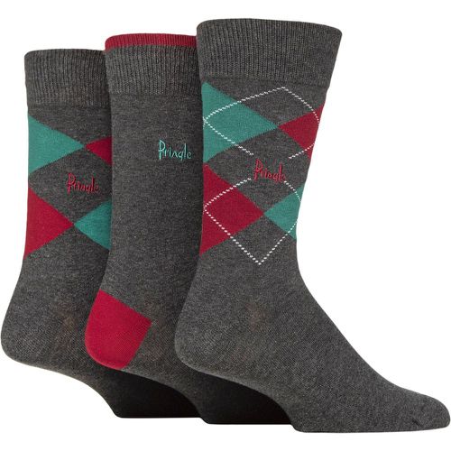 Mens 3 Pair Pringle New Waverley Argyle Patterned and Plain Socks Charcoal Green / Ruby 7-11 Mens - SockShop - Modalova