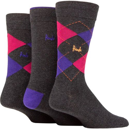 Mens 3 Pair Bamboo Cotton Blend Argyle Socks Charcoal / Pink / Purple 7-11 - Pringle - Modalova
