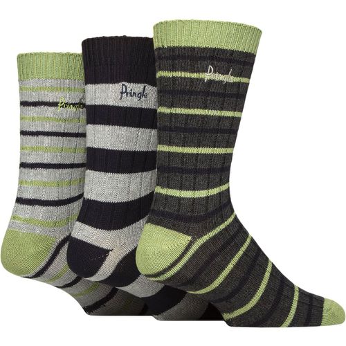 Mens 3 Pair Bamboo Leisure Socks Small Stripes Grey / Green 7-11 - Pringle - Modalova