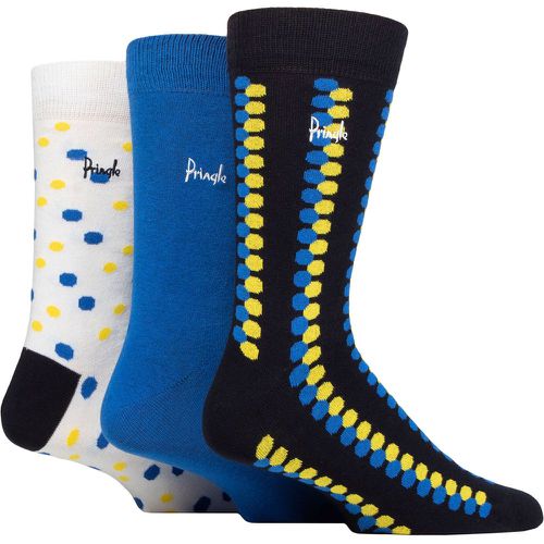 Mens 3 Pair Cotton and Recycled Polyester Patterned Socks Spotted Lines Navy Yellow 7-11 Mens - Pringle - Modalova