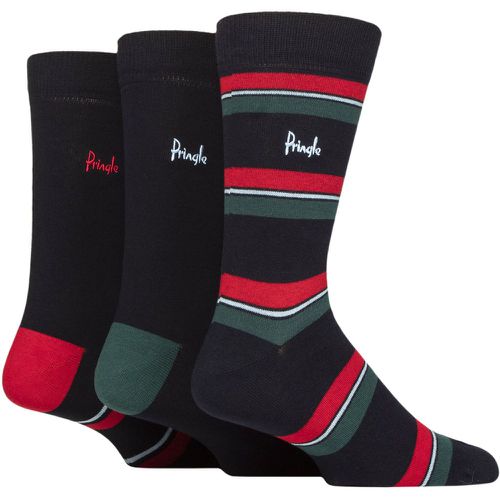 Mens 3 Pair Cotton and Recycled Polyester Patterned Socks Mix Stripes Navy 7-11 - Pringle - Modalova