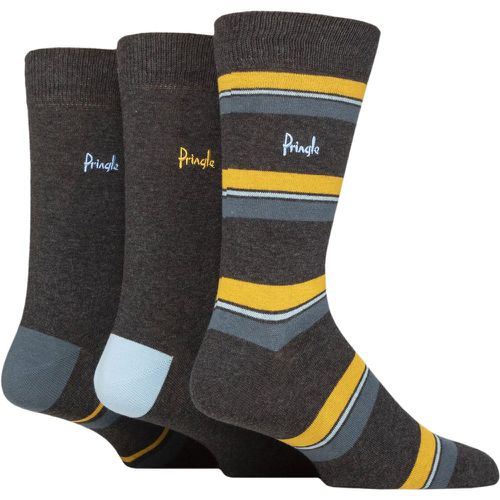 Mens 3 Pair Cotton and Recycled Polyester Patterned Socks Mix Stripes Charcoal 7-11 - Pringle - Modalova