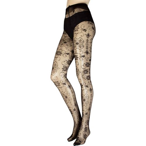 Women's 1 Pair Lisbona Floral Patterned Sheer Tights Large - Trasparenze - Modalova