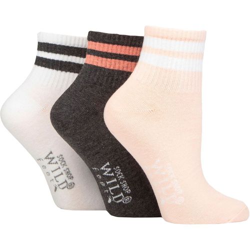 Ladies 3 Pair SOCKSHOP Plain Mid Cut Ribbed Crew Socks Pink / Charcoal / White 4-8 UK - Wildfeet - Modalova
