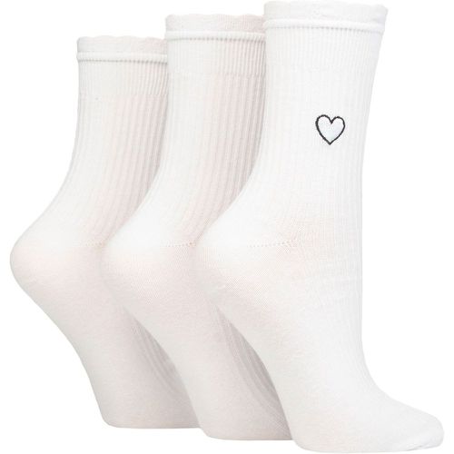 Women's 3 Pair SOCKSHOP Mid Length Frill Top Embroidered Socks Heart 4-8 UK - Wildfeet - Modalova