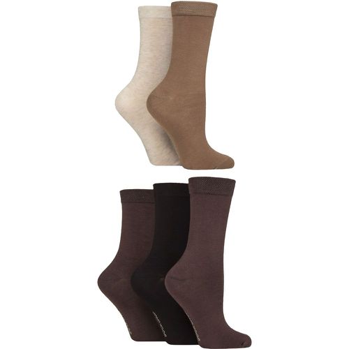 Ladies 5 Pair Plain, Patterned and Striped Bamboo Socks Plain Cocoa Mix 4-8 - SockShop - Modalova