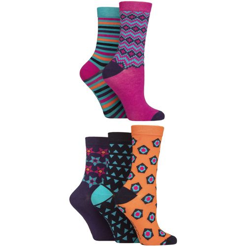 Women's 5 Pair Plain, Patterned and Striped Bamboo Socks Bright Geo 4-8 - SockShop - Modalova