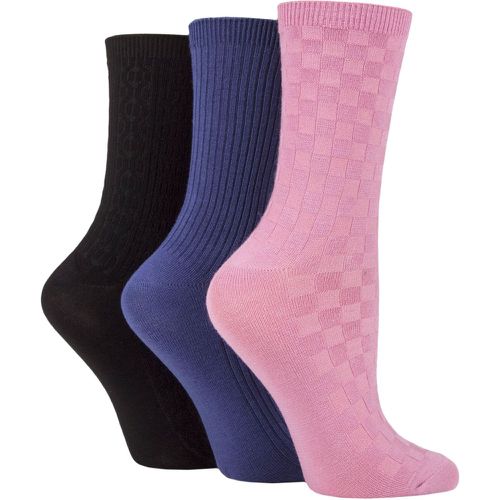 Ladies 3 Pair Patterned Plain and Striped Bamboo Socks Black / Dark Denim / Dusky Pink Textured 4-8 Ladies - SockShop - Modalova