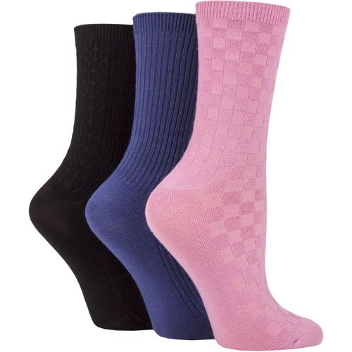 Women's 3 Pair Patterned Plain and Striped Bamboo Socks Black / Dark Denim / Dusky Pink Textured 4-8 Ladies - SockShop - Modalova