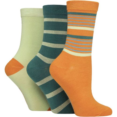 Women's 3 Pair Patterned Plain and Striped Bamboo Socks Striped Marmalade 4-8 - SockShop - Modalova