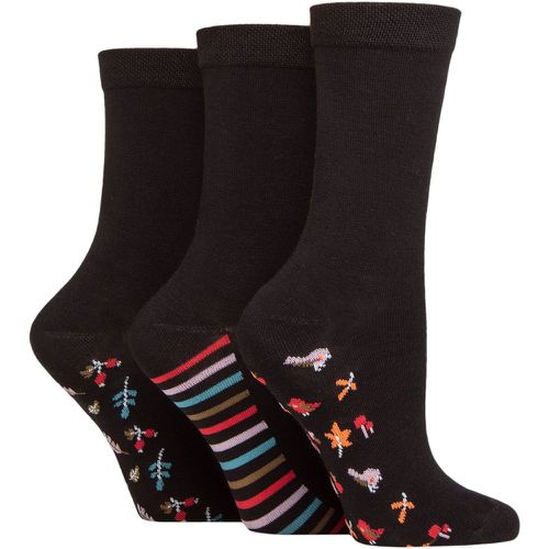 Women's 3 Pair Patterned Plain and Striped Bamboo Socks Patterned Sole Woodland 4-8 - SockShop - Modalova