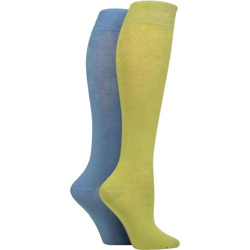 Ladies 2 Pair Plain and Patterned Bamboo Knee High Socks with Smooth Toe Seams Spanish Moss 4-8 - SockShop - Modalova