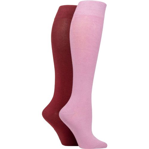 Ladies 2 Pair Plain and Patterned Bamboo Knee High Socks with Smooth Toe Seams Smokey Pink 4-8 - SockShop - Modalova