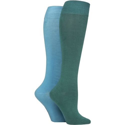 Ladies 2 Pair Plain and Patterned Bamboo Knee High Socks with Smooth Toe Seams Storm 4-8 - SockShop - Modalova
